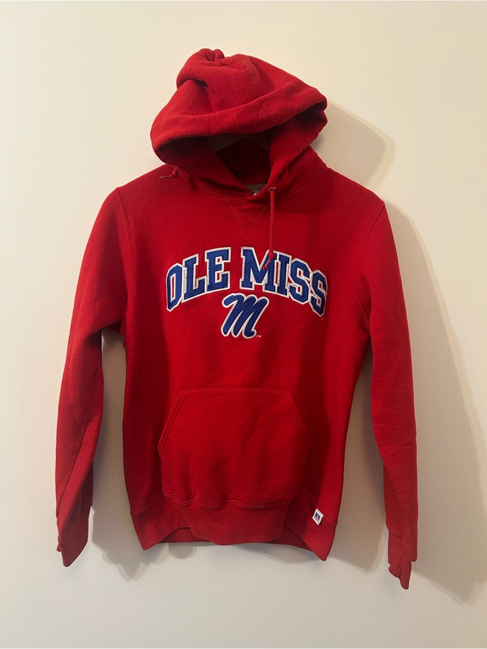 Russell Athletic Ole Miss Rebels Hoodie Red Chenille Logo Patch Sweatshirt Small